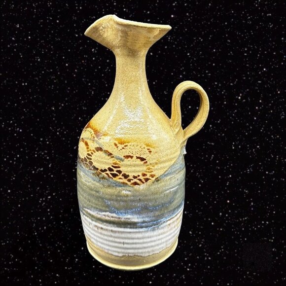 Hand Trown Pottery Jug Pitcher Hand Made Signed Blue Stoneware Vintage 11”T 6”W - Picture 13 of 16